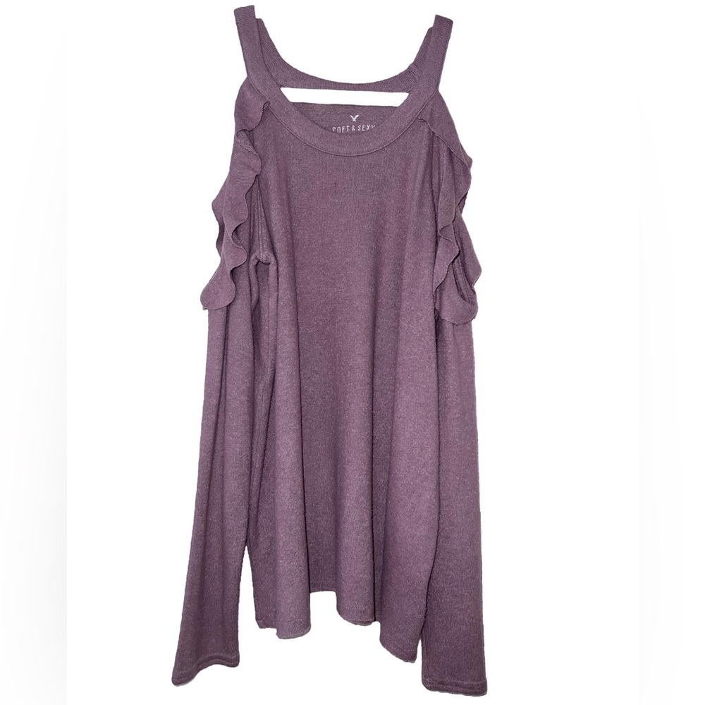 American Eagle Lilac Soft & Sexy Plush Cold Shoulder Long Sleeve Sweater